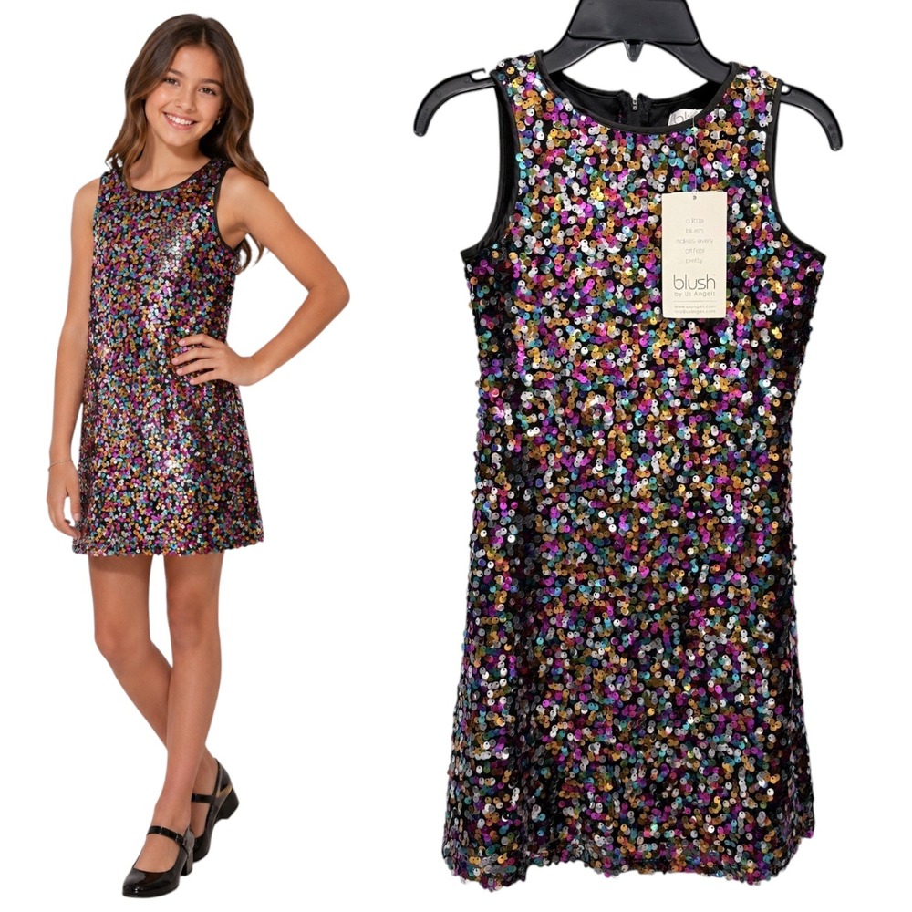 Blush by US Angels Rainbow Sequin Sleeveless Party Dress Dance‎ Girls Size 8 NWT